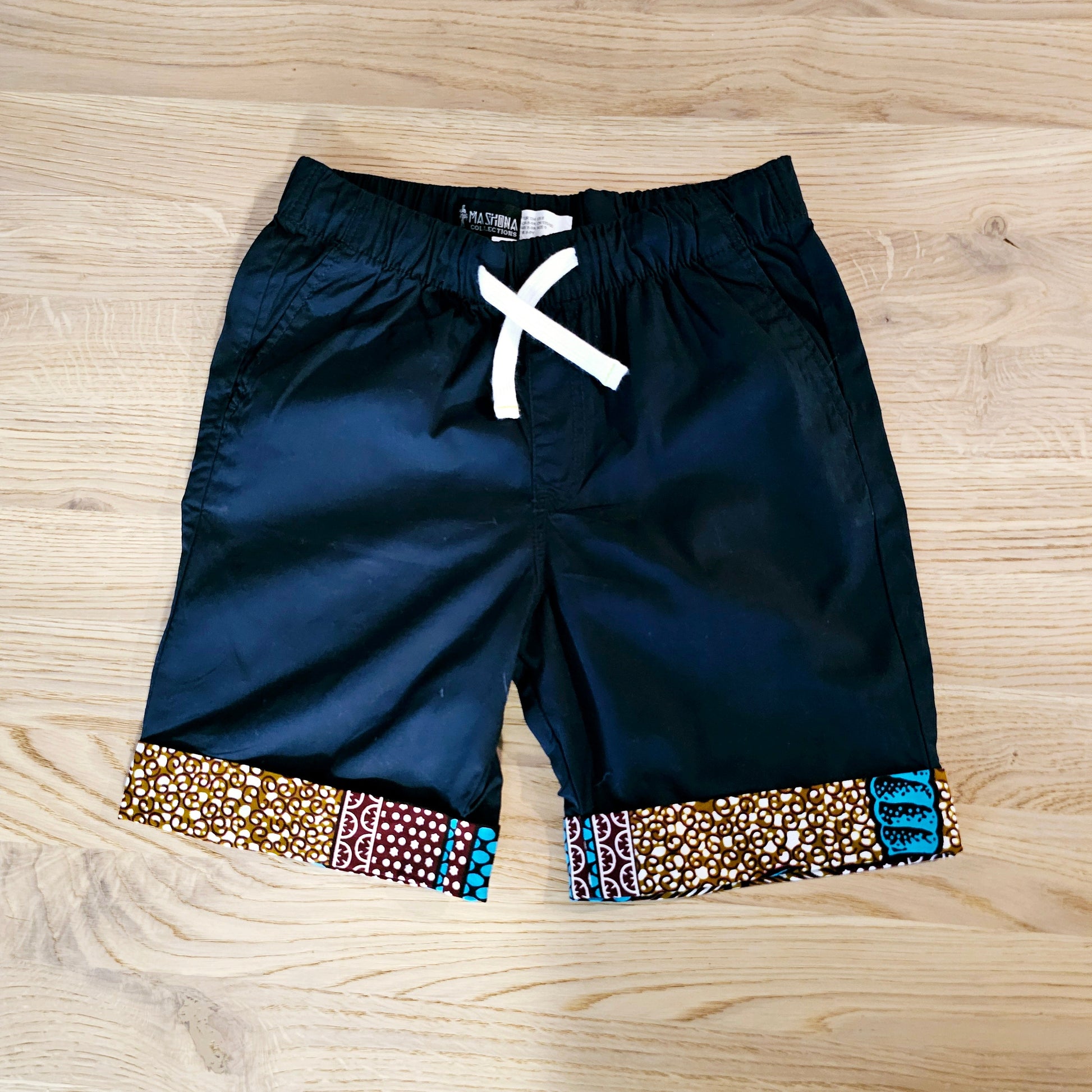 Cotton Pull-on Shorts with African Print Detail for Toddlers and Teens-0