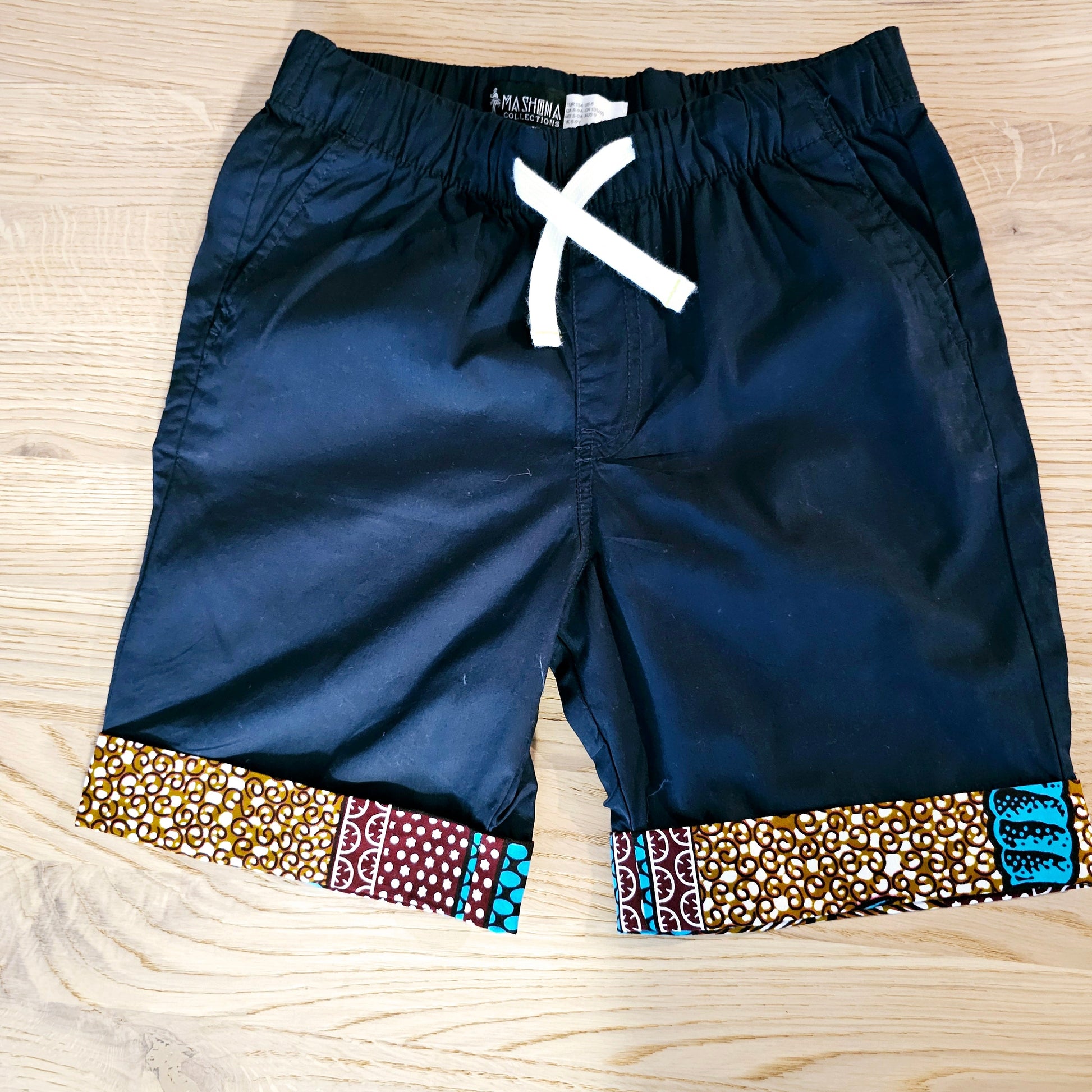 Cotton Pull-on Shorts with African Print Detail for Toddlers and Teens-1