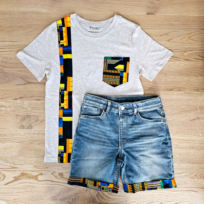 Tshirt and Denim Set with African Print Detail-0