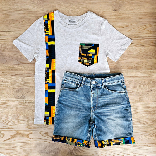 Tshirt and Denim Set with African Print Detail-0