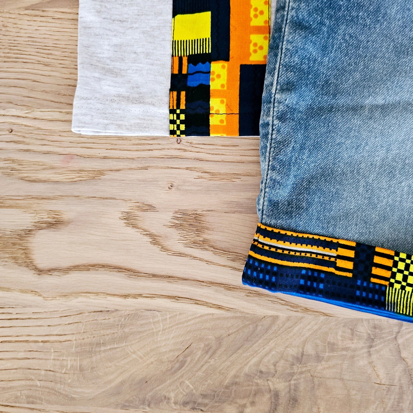 Tshirt and Denim Set with African Print Detail-2