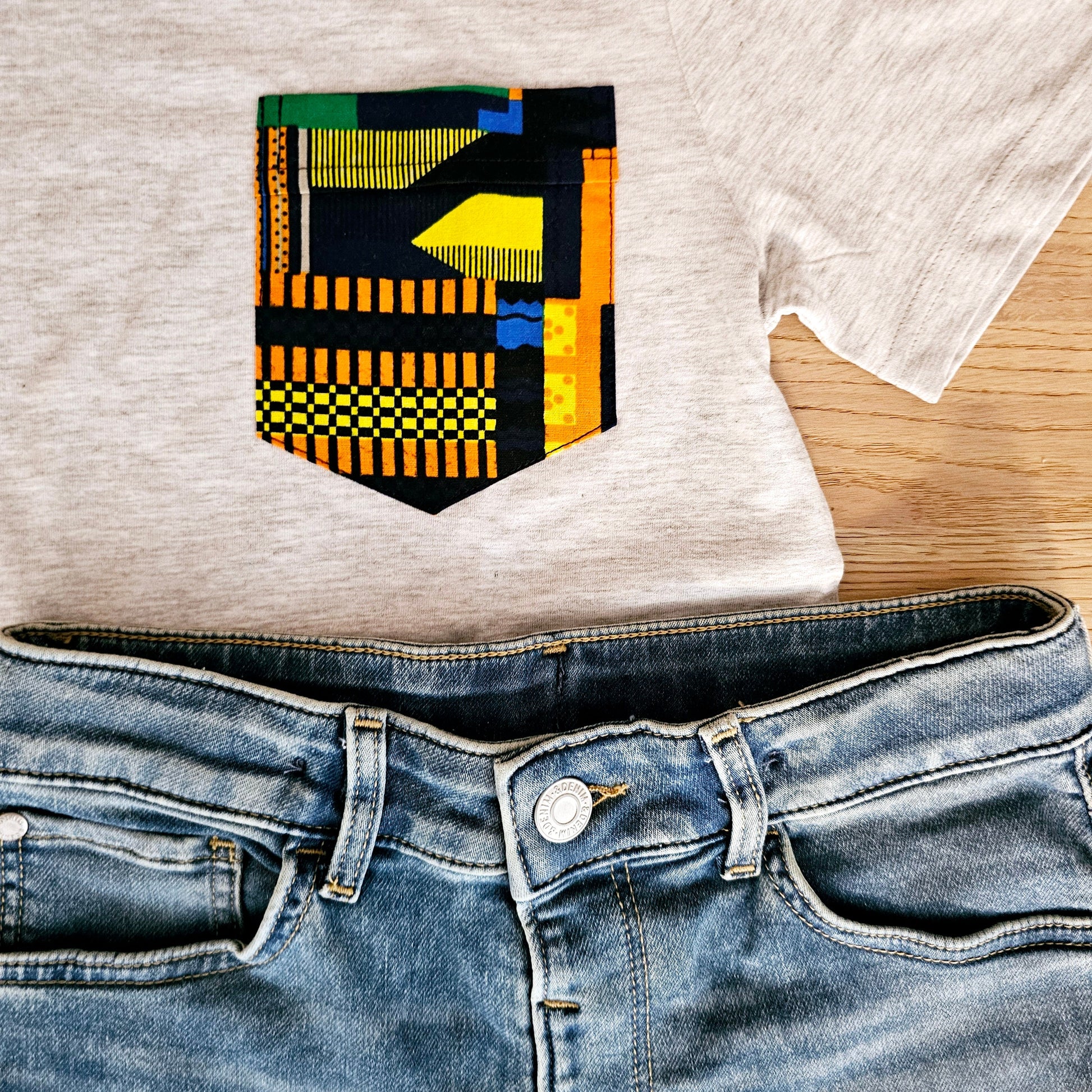 Tshirt and Denim Set with African Print Detail-1