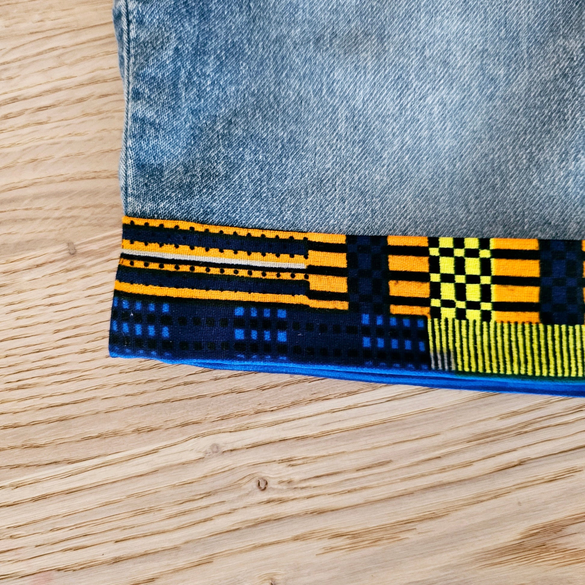 Unisex Denim Shorts with African Print Detail-2