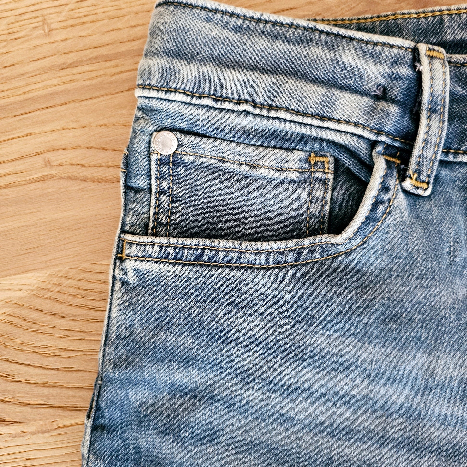 Unisex Denim Shorts with African Print Detail-4