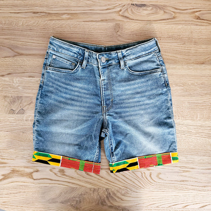 Unisex Denim Shorts with African Print Detail-1