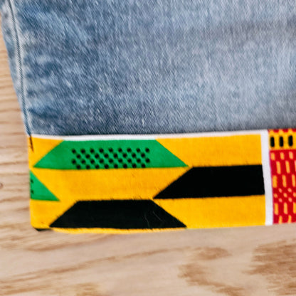 Unisex Denim Shorts with African Print Detail-2