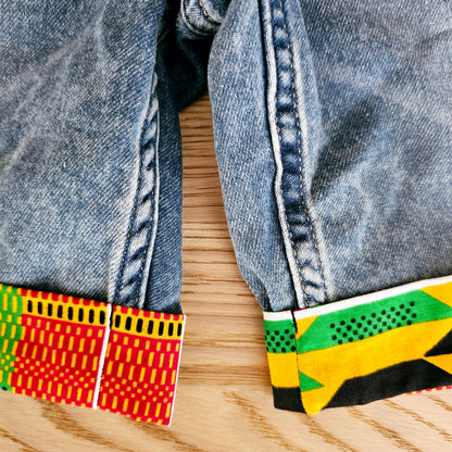 Unisex Denim Shorts with African Print Detail-3