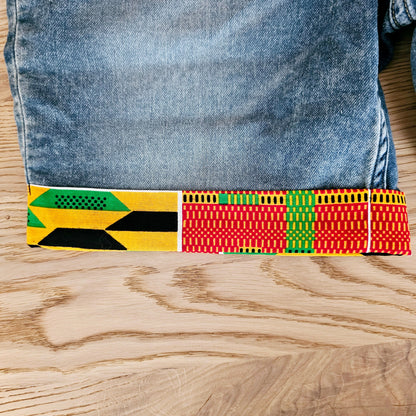 Unisex Denim Shorts with African Print Detail-4