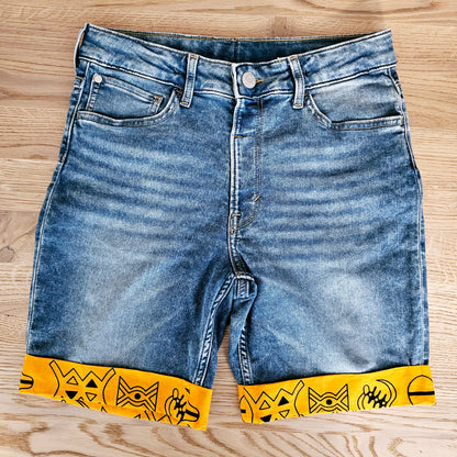 Unisex Denim Shorts with African Print Detail-0