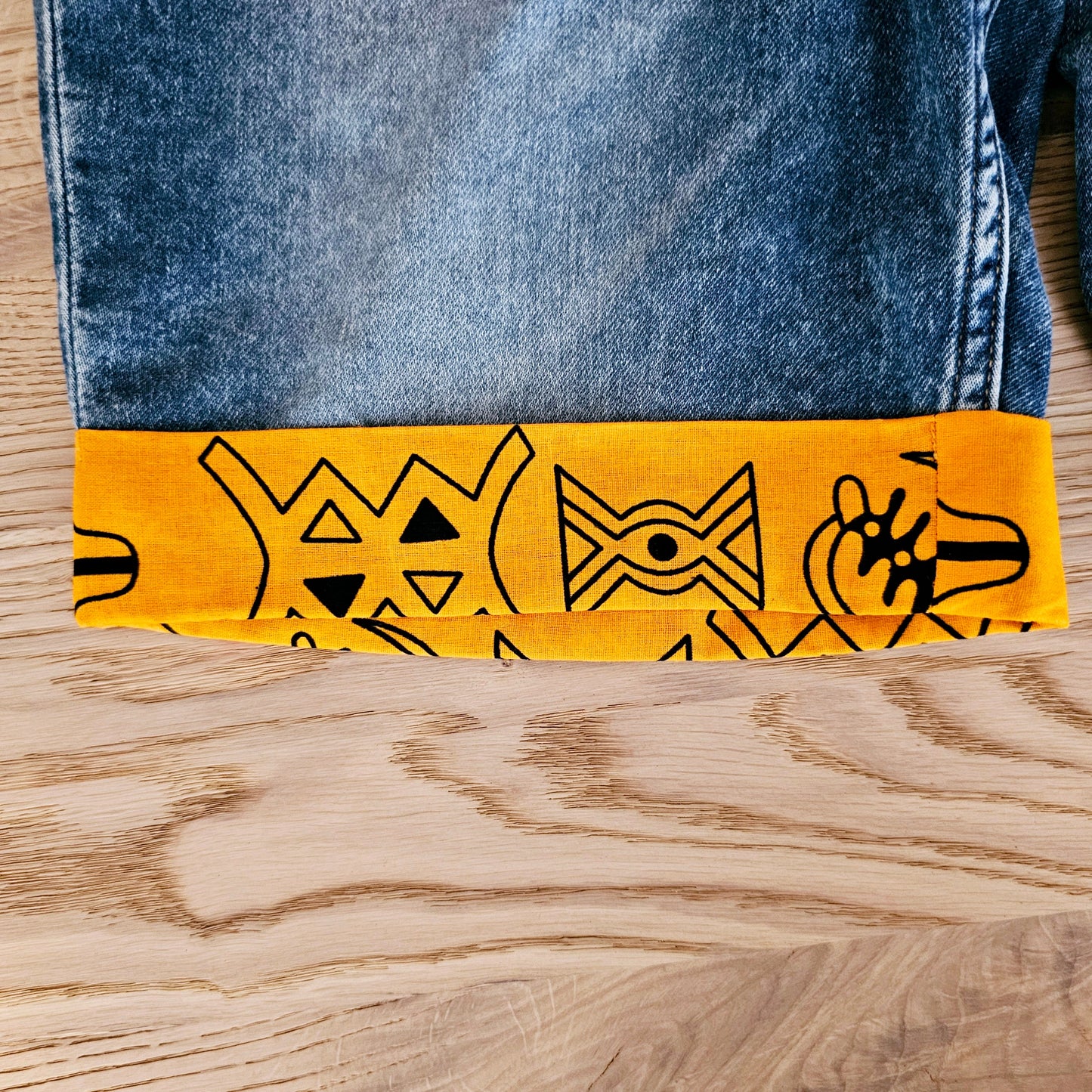 Unisex Denim Shorts with African Print Detail-2