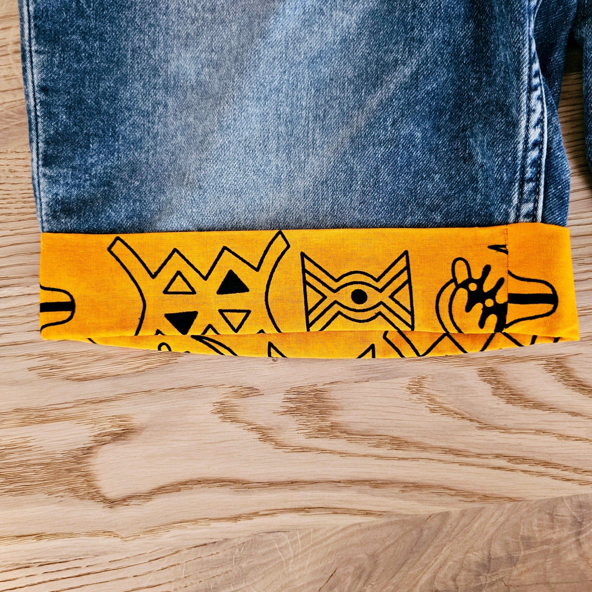 Unisex Denim Shorts with African Print Detail-2