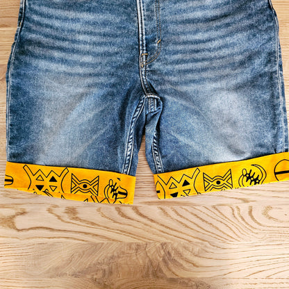 Unisex Denim Shorts with African Print Detail-4