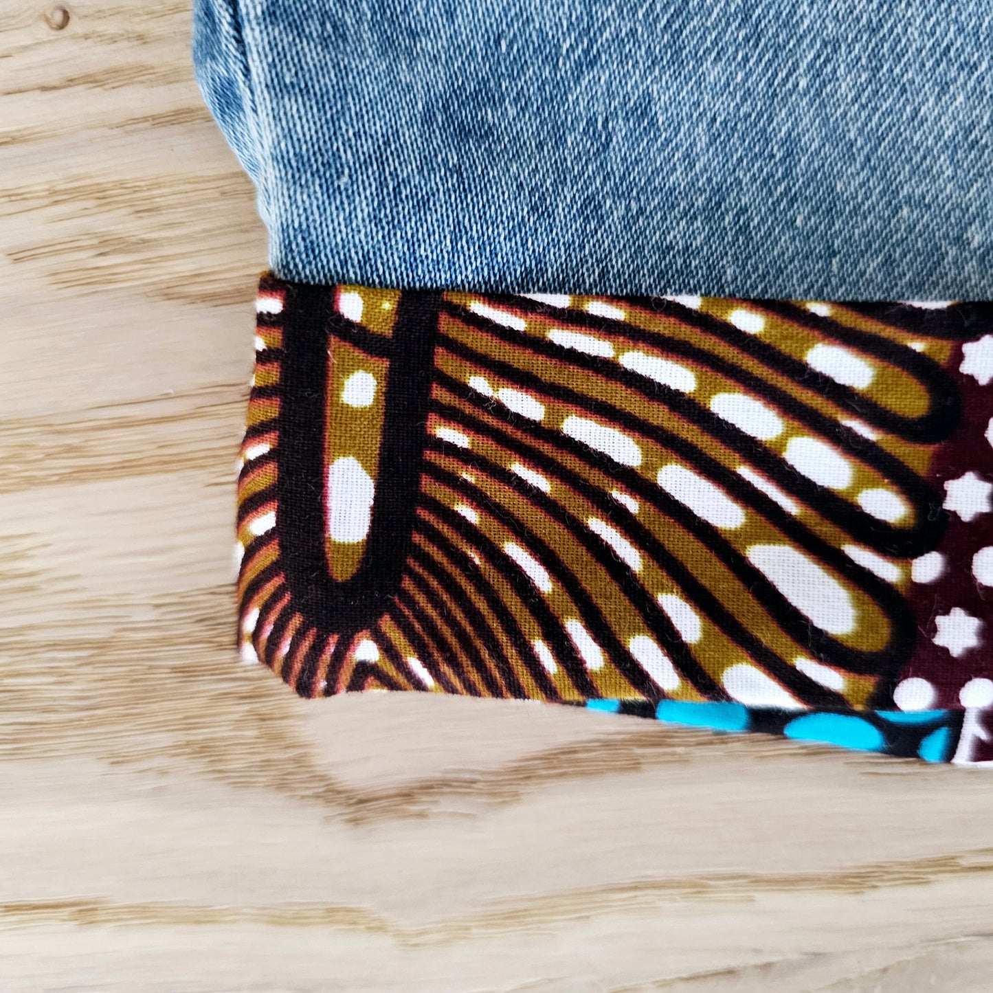 Unisex Denim Shorts with African Print Detail.-2