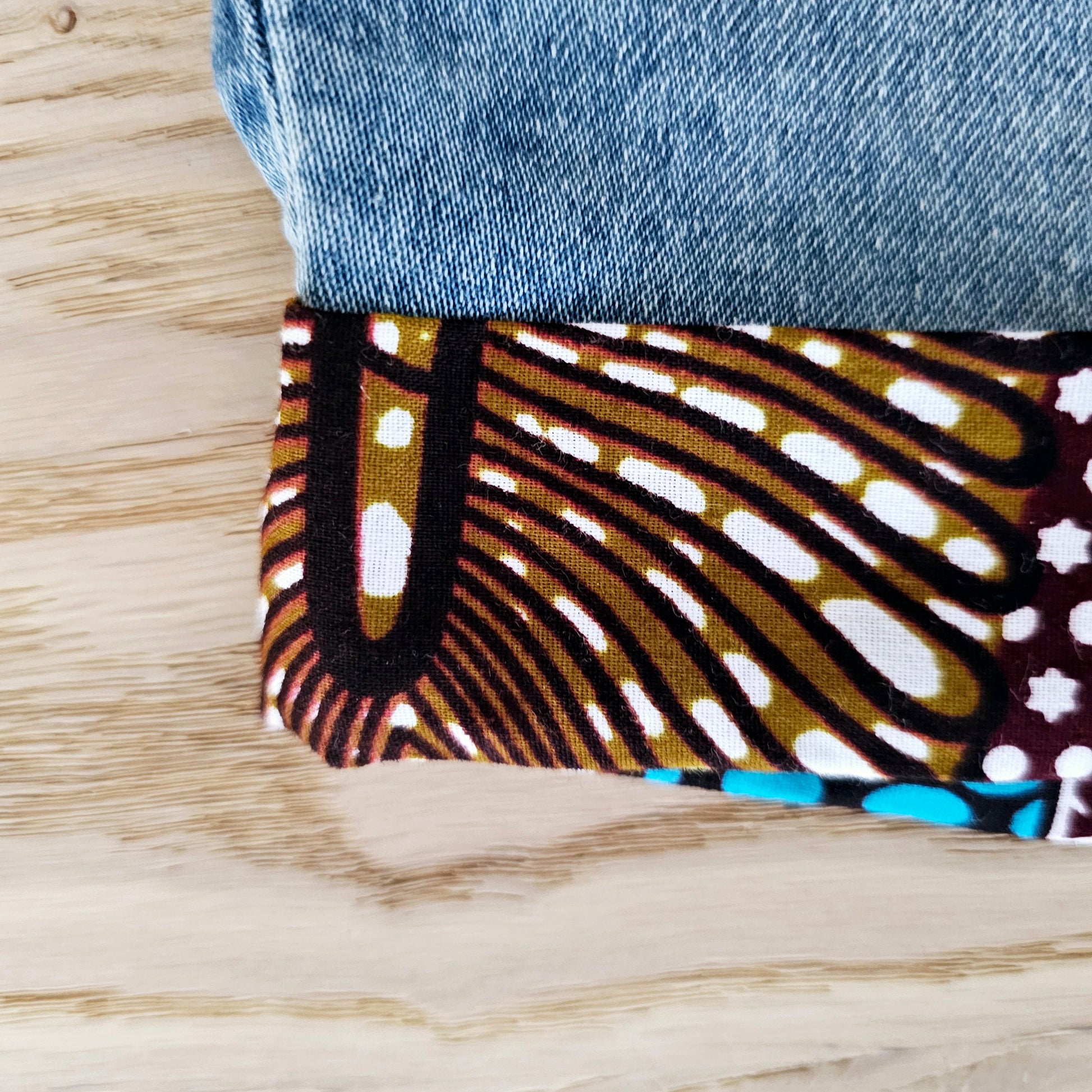 Unisex Denim Shorts with African Print Detail.-2