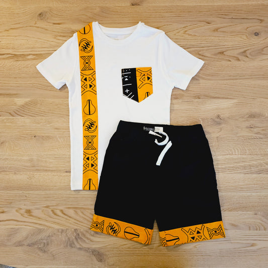 T-shirt and Cotton Pull Up Shorts Set with African Print Detail..-0