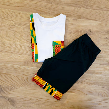 T-shirt and Cotton Pull Up Shorts Set with African Print Detail..-3