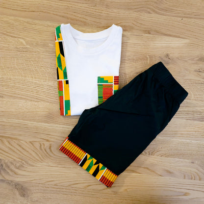 T-shirt and Cotton Pull Up Shorts Set with African Print Detail..-2