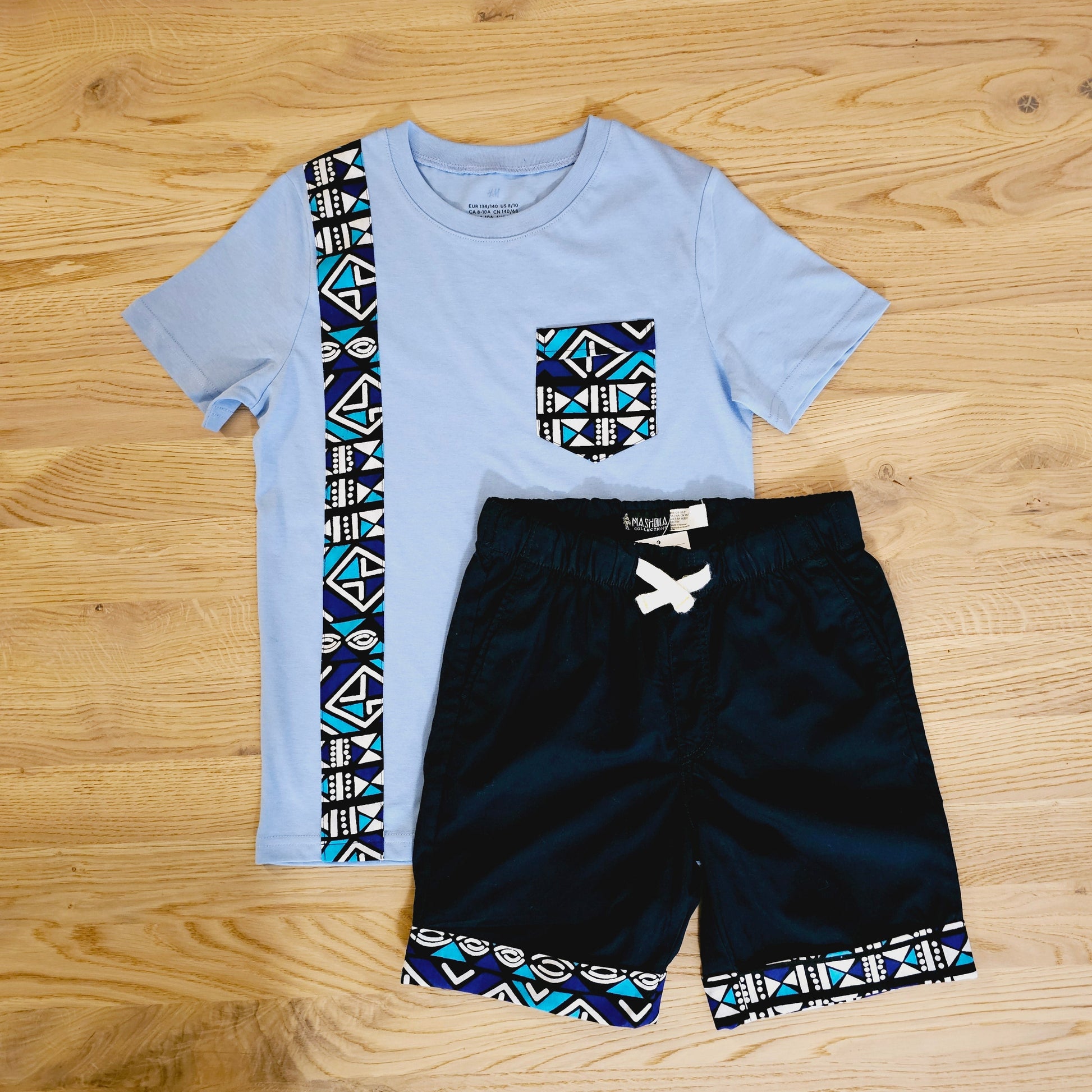T-shirt and Cotton Pull Up Shorts Set with African Print Detail. (Copy)-0
