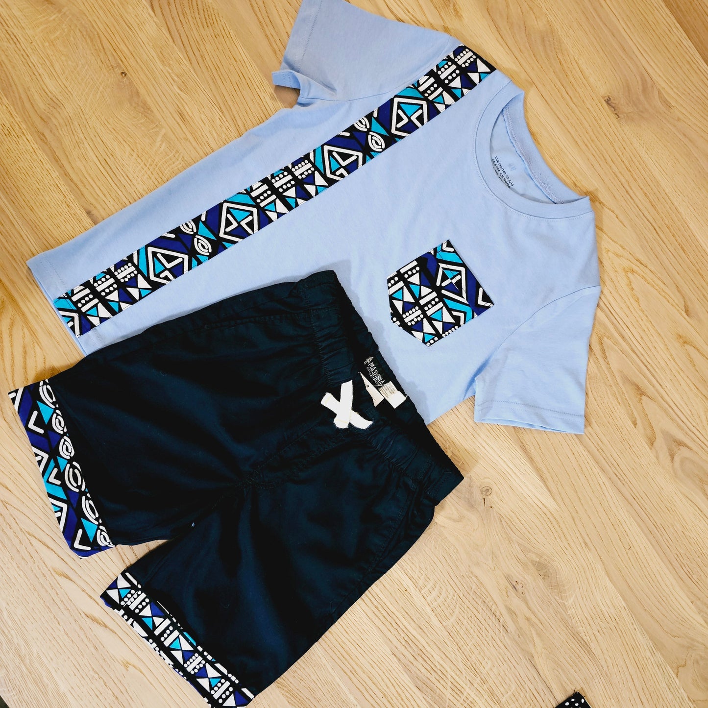 T-shirt and Cotton Pull Up Shorts Set with African Print Detail. (Copy)-3