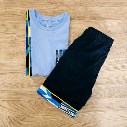 T-shirt and Cotton Pull Up Shorts Set with African Print Detail.-4