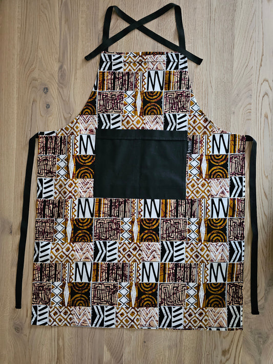 Handmade Kente Bogolan Print | African Print Apron with Pocket-1