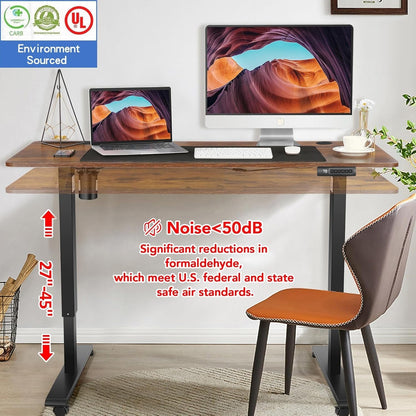Electric Standing Desk 55 X 24In with Charging Station, Stand up Desk with Oversized Mouse Pad, 2 USB Ports & 3 Power Outlets, 4 Caster, 4 Preset Heights Easy to Set（Brown）-4