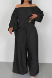Casual Solid Color Ruched Off Shoulder Plus Size Two Pieces