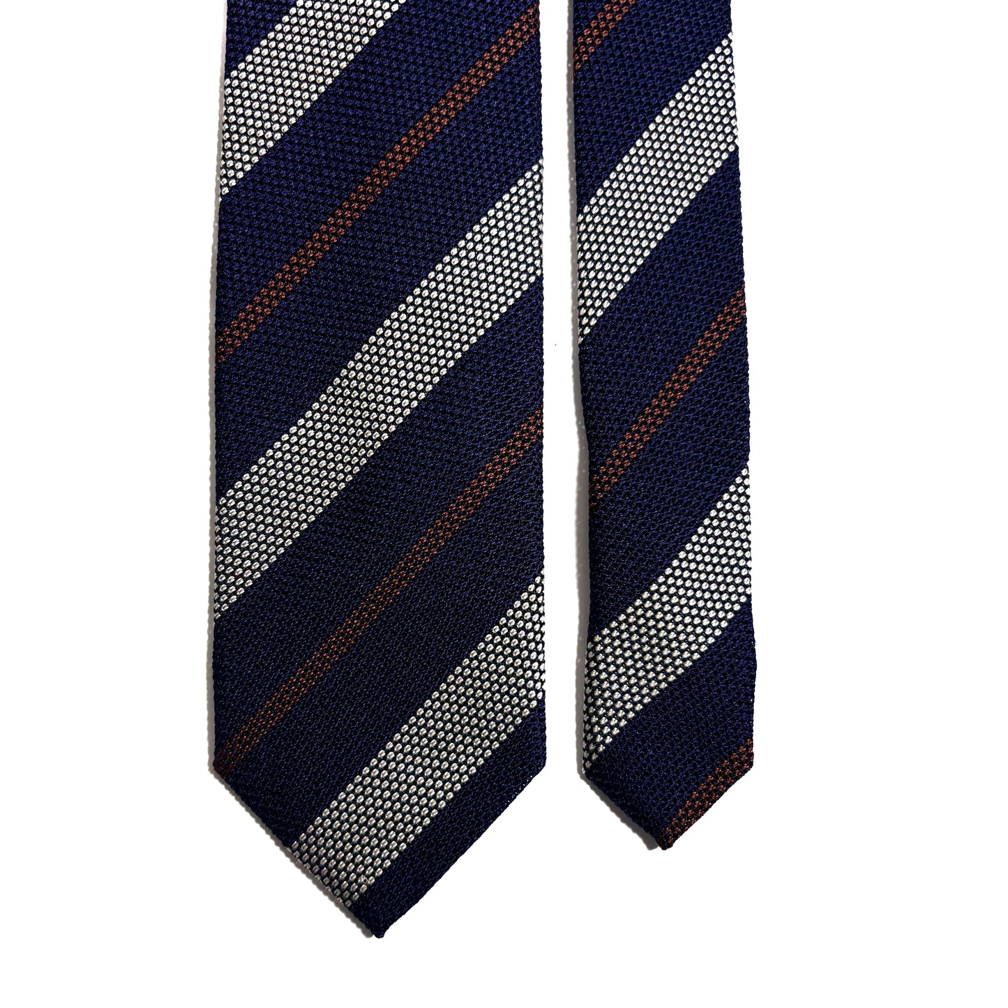 Navy Blue / Silver Striped Silk Grenadine Tie-2