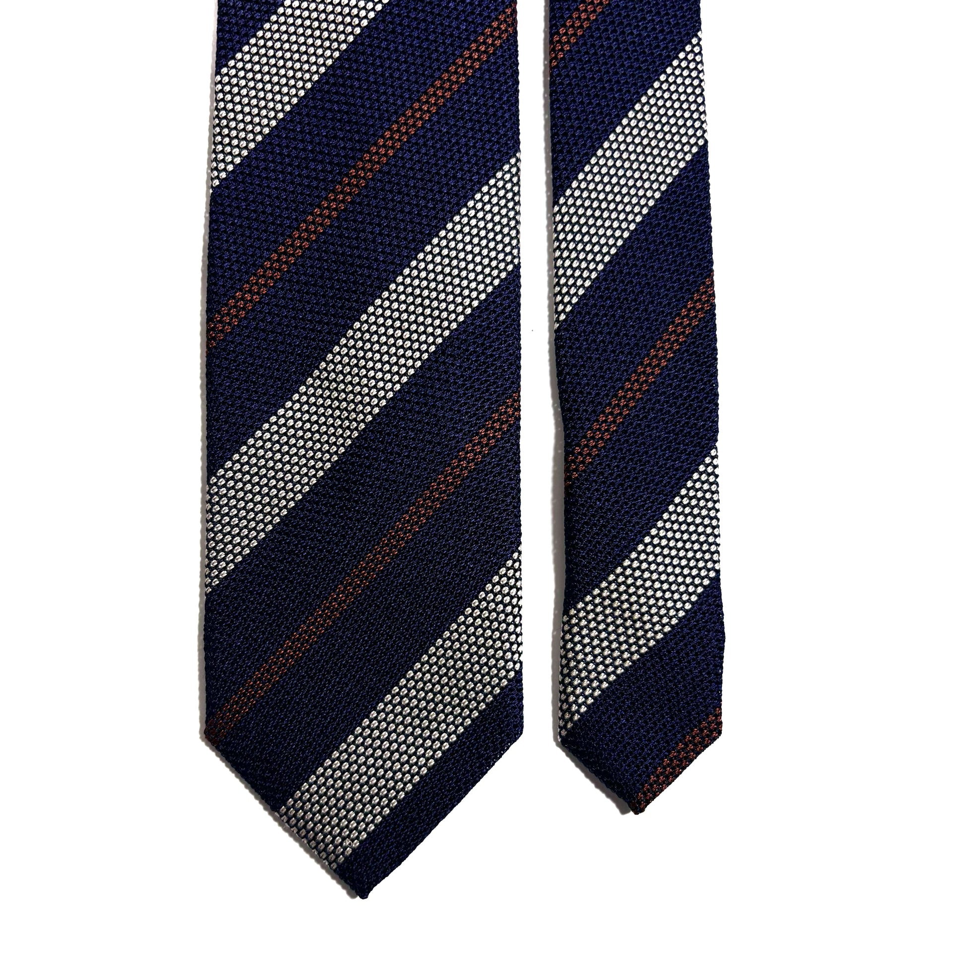 Navy Blue / Silver Striped Silk Grenadine Tie-2
