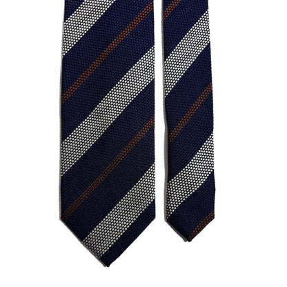 Navy Blue / Silver Striped Silk Grenadine Tie-2
