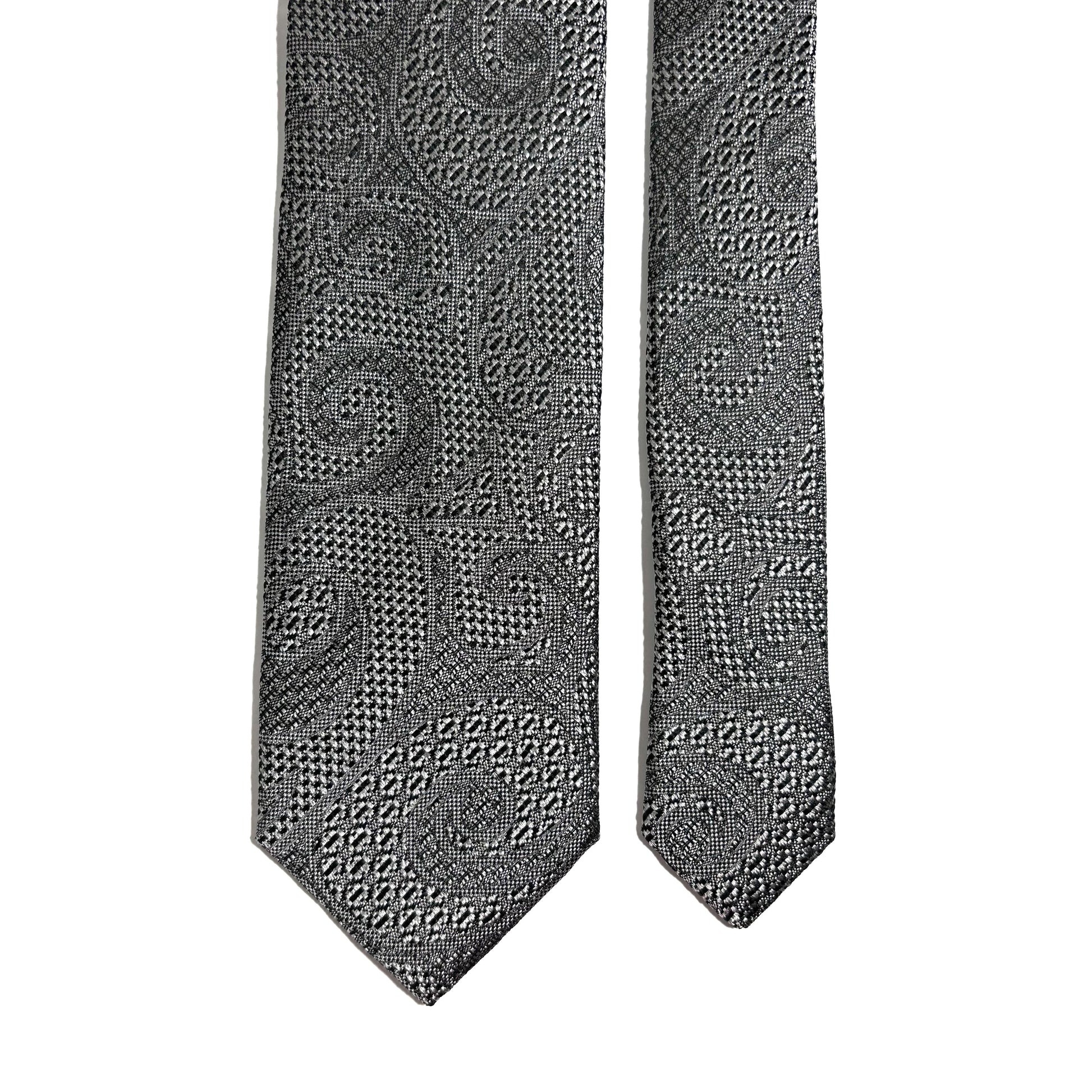 PHOENIX Silver Paisley Silk Grenadine Jacquard Tie-2