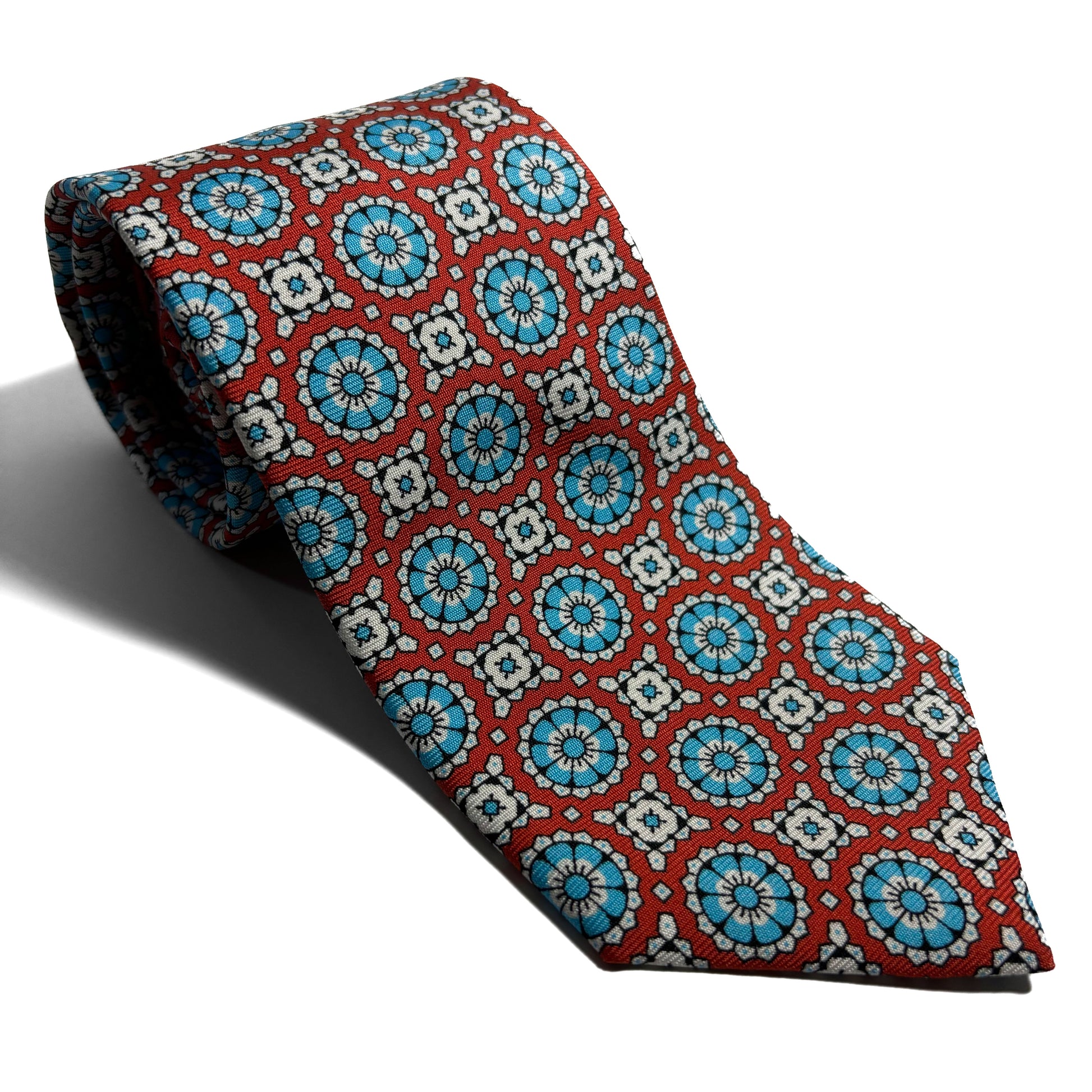Scarlett Red & Blue Geometric Silk Tie-0