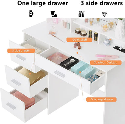 White Vanity Desk with Lighted Mirror and Charging Station-3