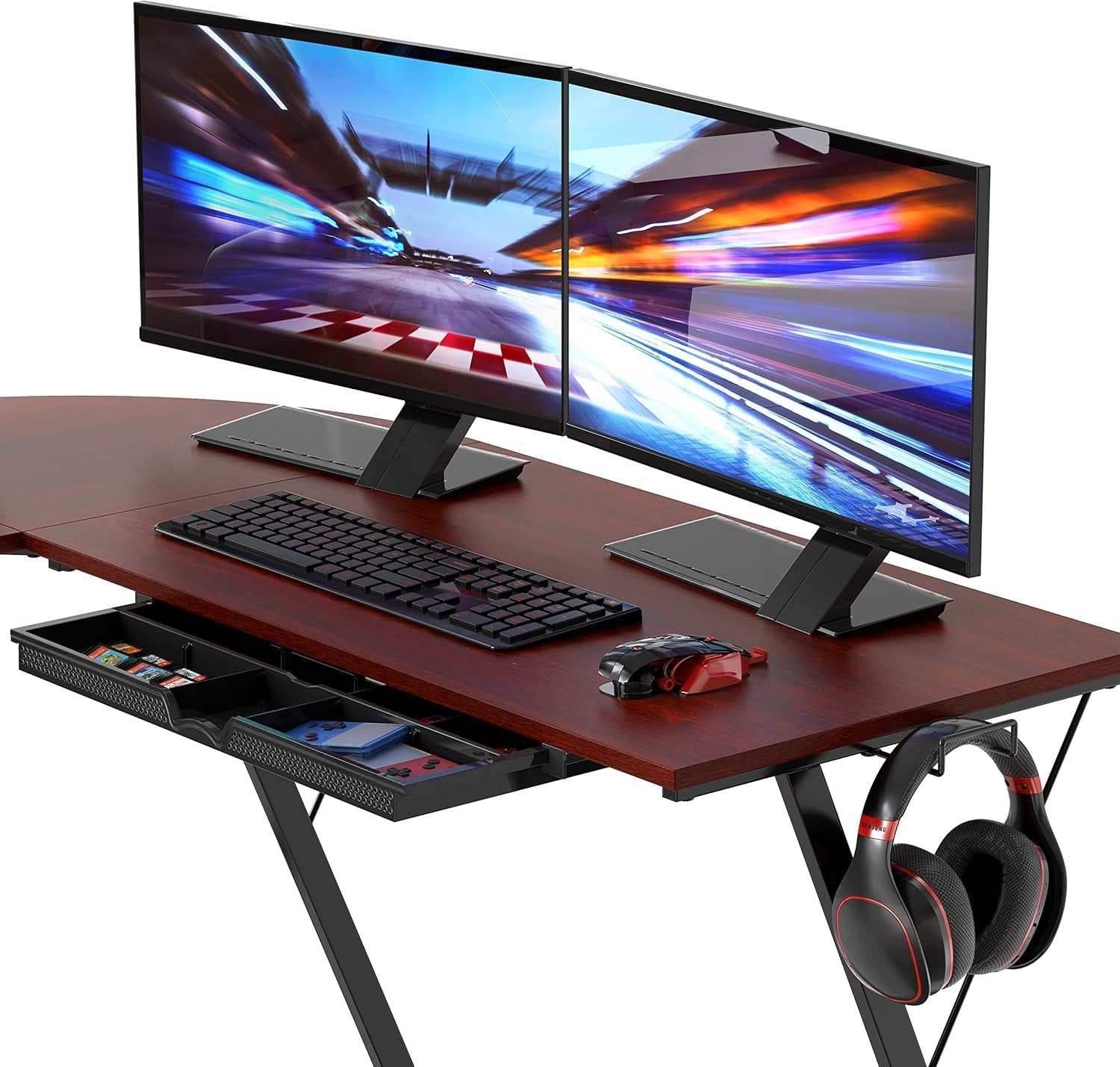 Vista L-Shape Desk with Monitor Stand, Cherry-3