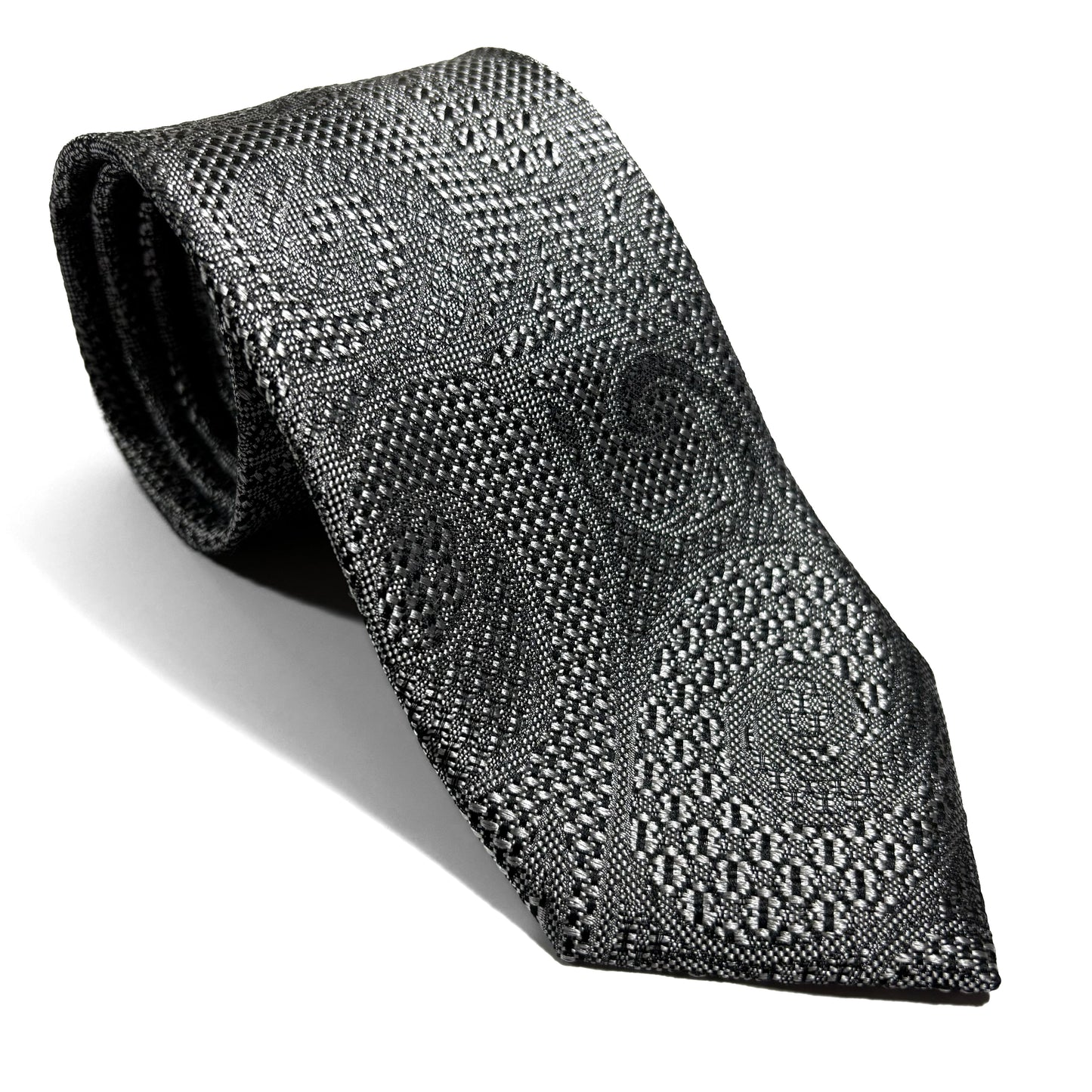 PHOENIX Silver Paisley Silk Grenadine Jacquard Tie-0