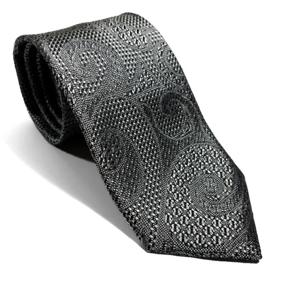 PHOENIX Silver Paisley Silk Grenadine Jacquard Tie-0