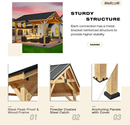 12x15 Spruce Wood Hardtop Gazebo Asphalt Roof-3