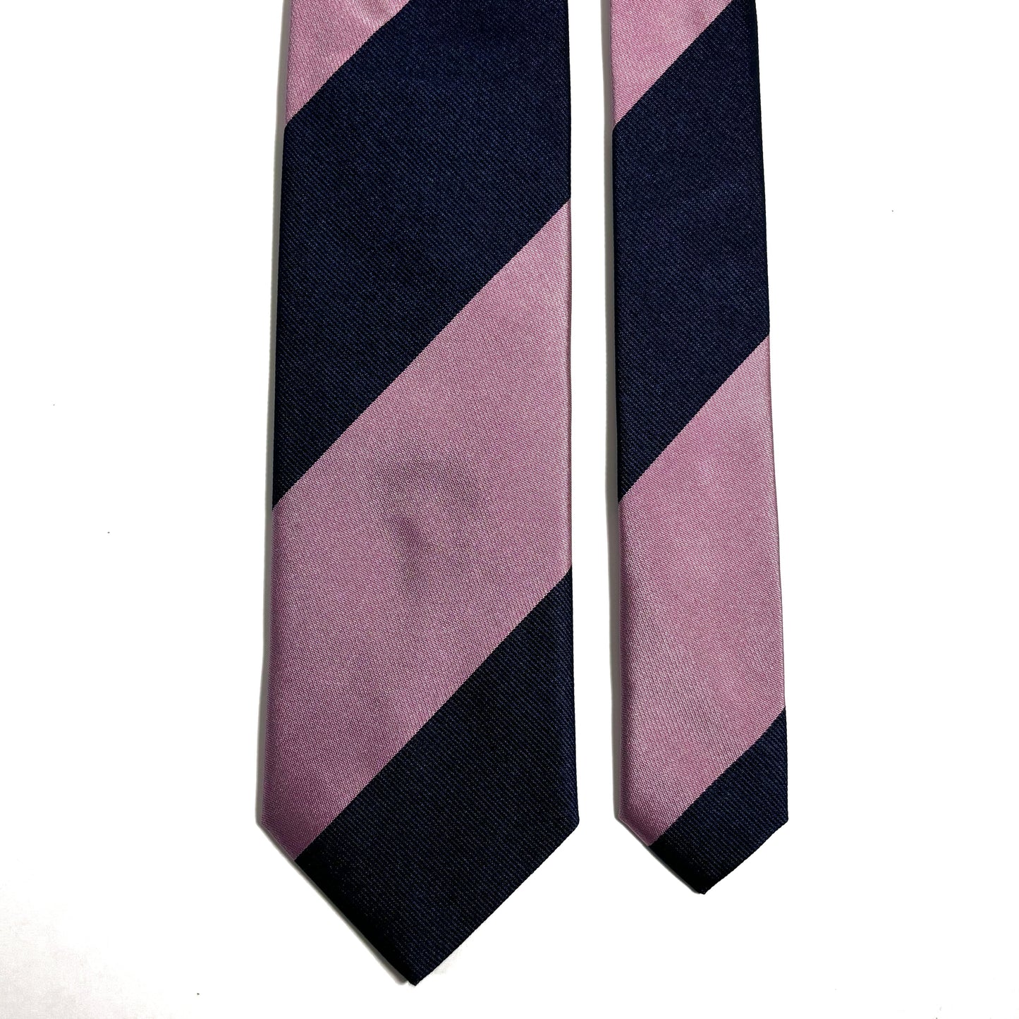 Navy Blue & Pink Block Striped Silk Repp Tie-2