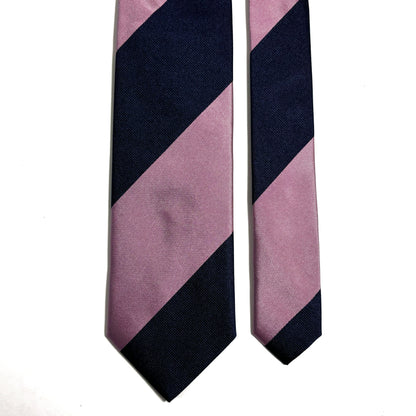 Navy Blue & Pink Block Striped Silk Repp Tie-2