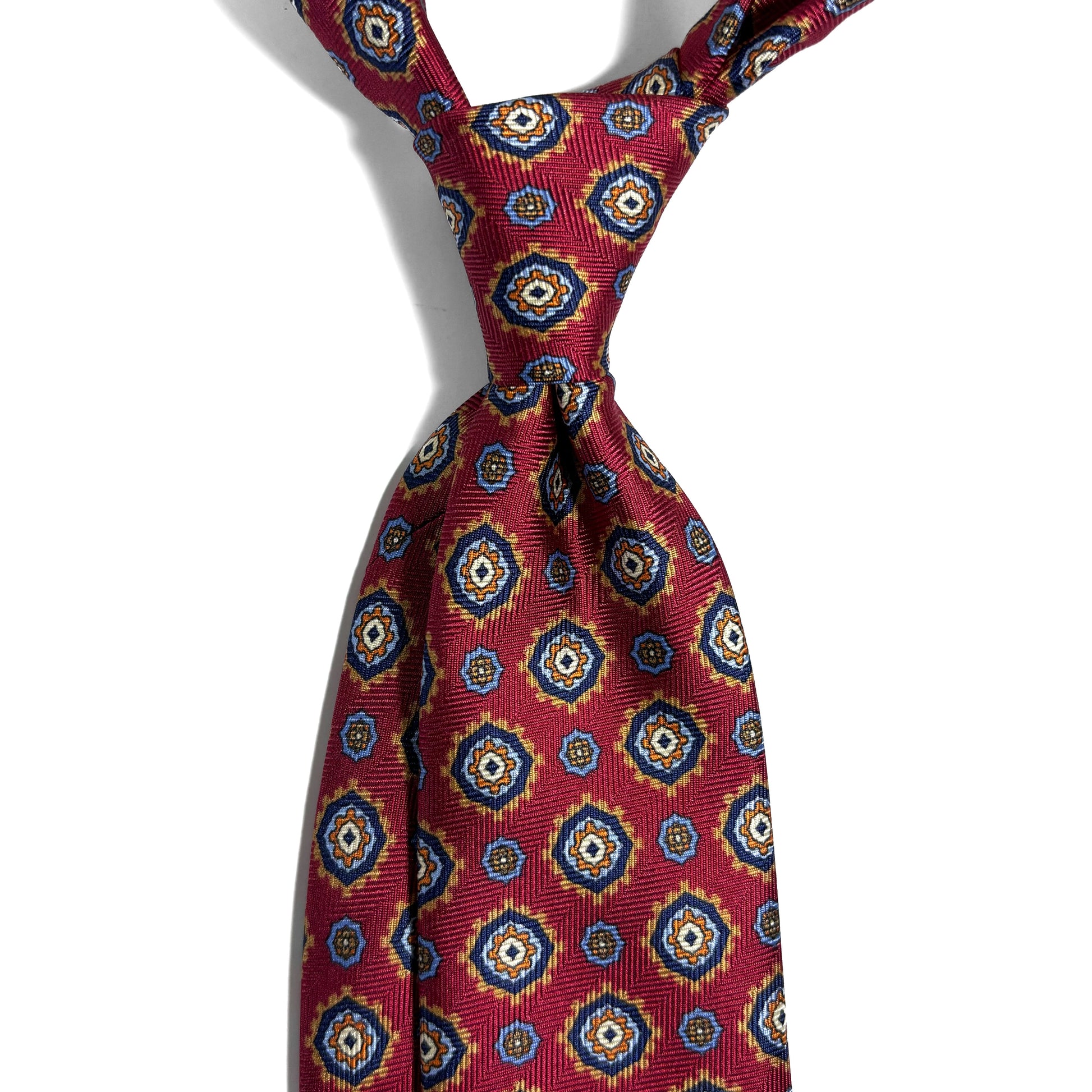 Burgundy Geometric Silk Tie (Handmade in Italy)-1
