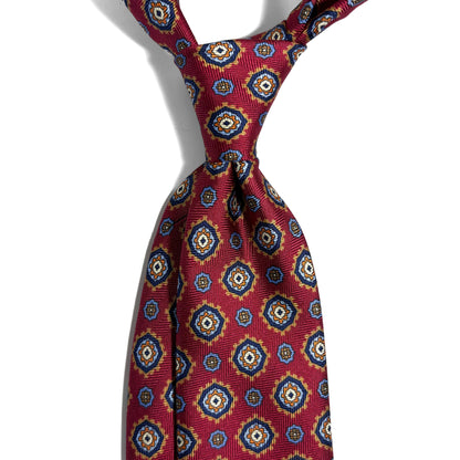 Burgundy Geometric Silk Tie (Handmade in Italy)-1
