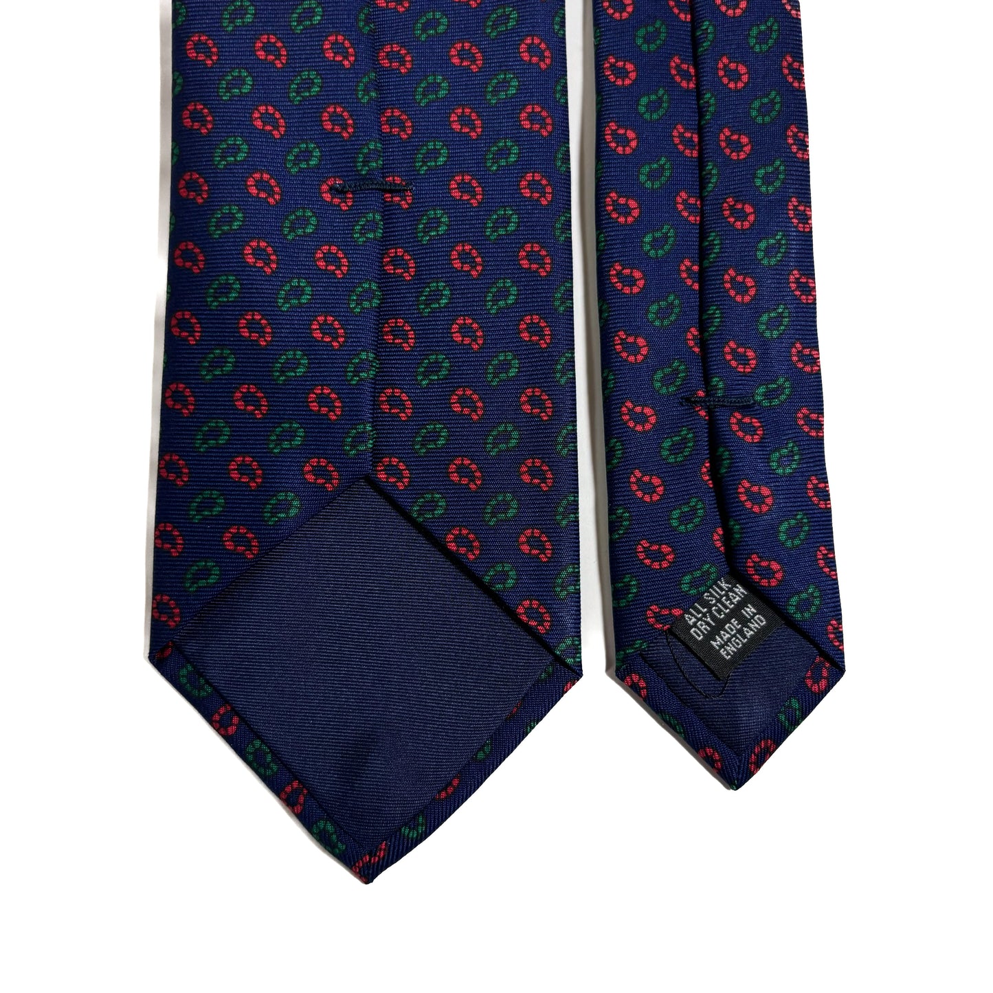 Hand-Printed Navy Blue Small Paisley Silk Tie-3
