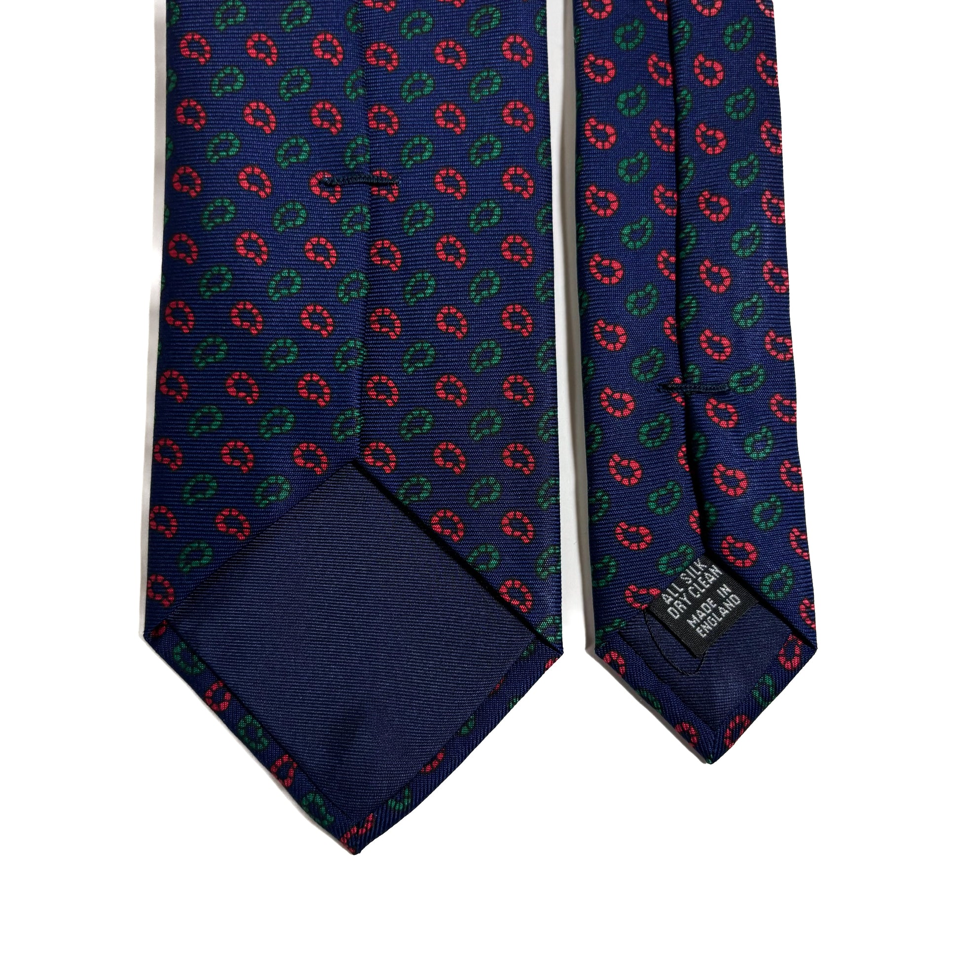 Hand-Printed Navy Blue Small Paisley Silk Tie-3