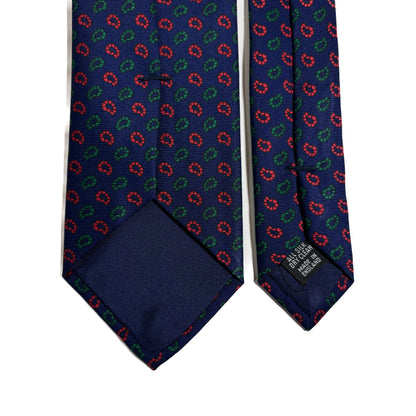 Hand-Printed Navy Blue Small Paisley Silk Tie-3