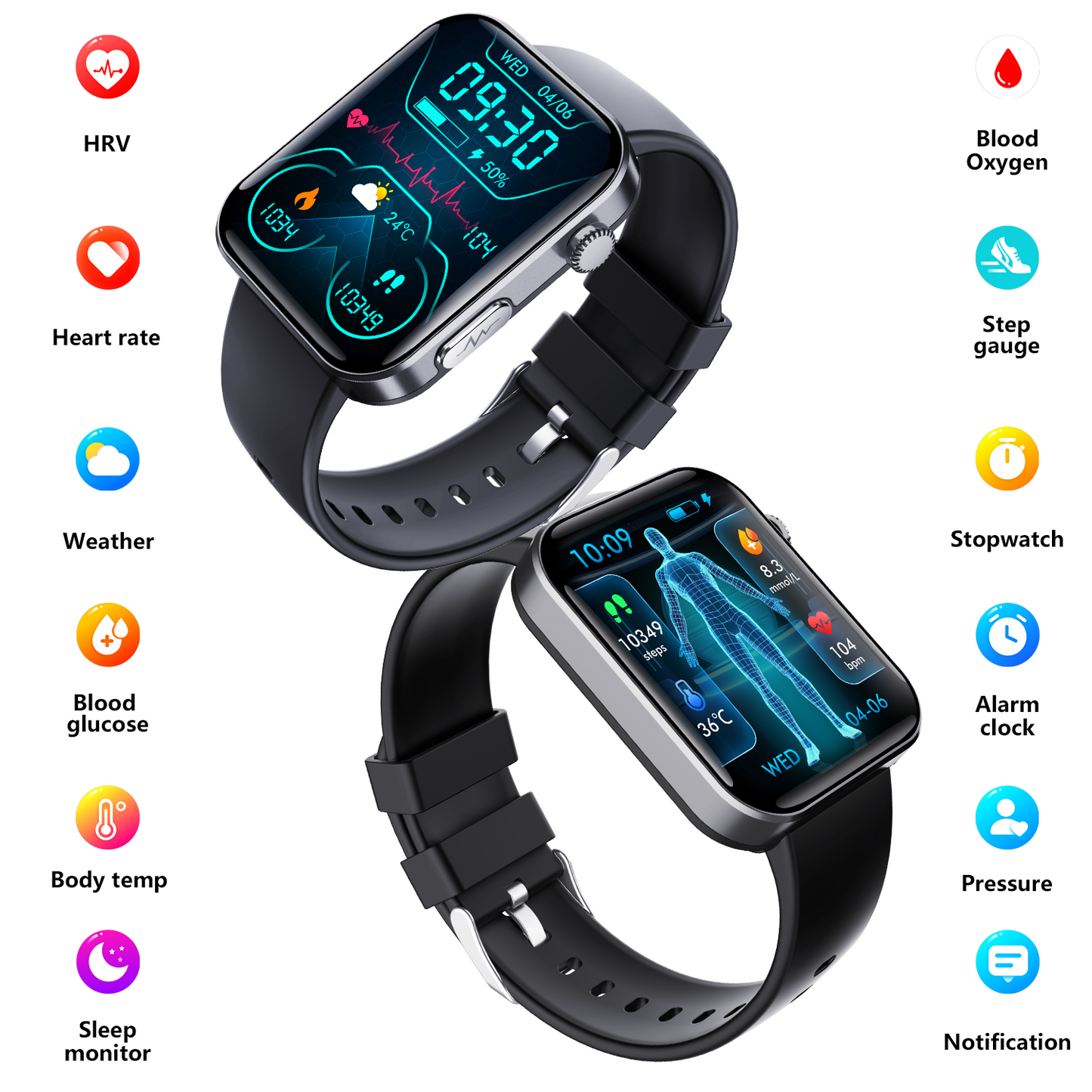 ECG smart watch with blood pressure monitor body temperature blood glucose heart rate blood oxygen-2