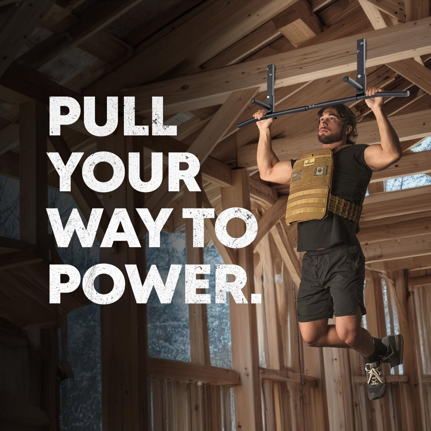 Wall-Mounted Stainless Steel Pull-Up Bar Black-2