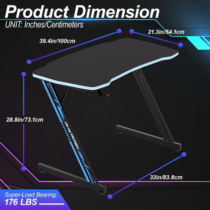Spacious 39 Inch Ergonomic Gaming Desk With Headphone Hook-2