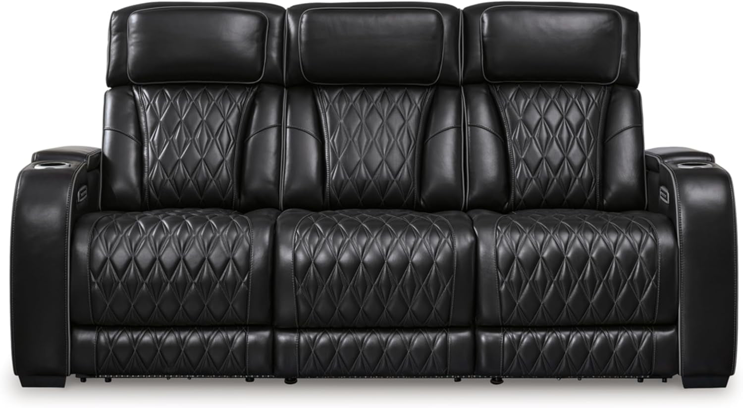 Boyington Contemporary Leather Match Power Reclining Sofa with Adjustable Headrest, Cup Holder, USB Charging Ports, Air Massage System and LED Lighting, Black-0