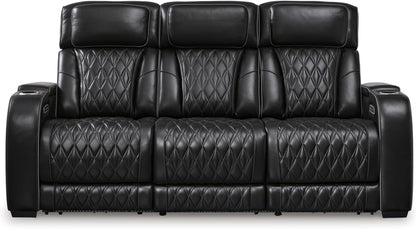 Boyington Contemporary Leather Match Power Reclining Sofa with Adjustable Headrest, Cup Holder, USB Charging Ports, Air Massage System and LED Lighting, Black-0