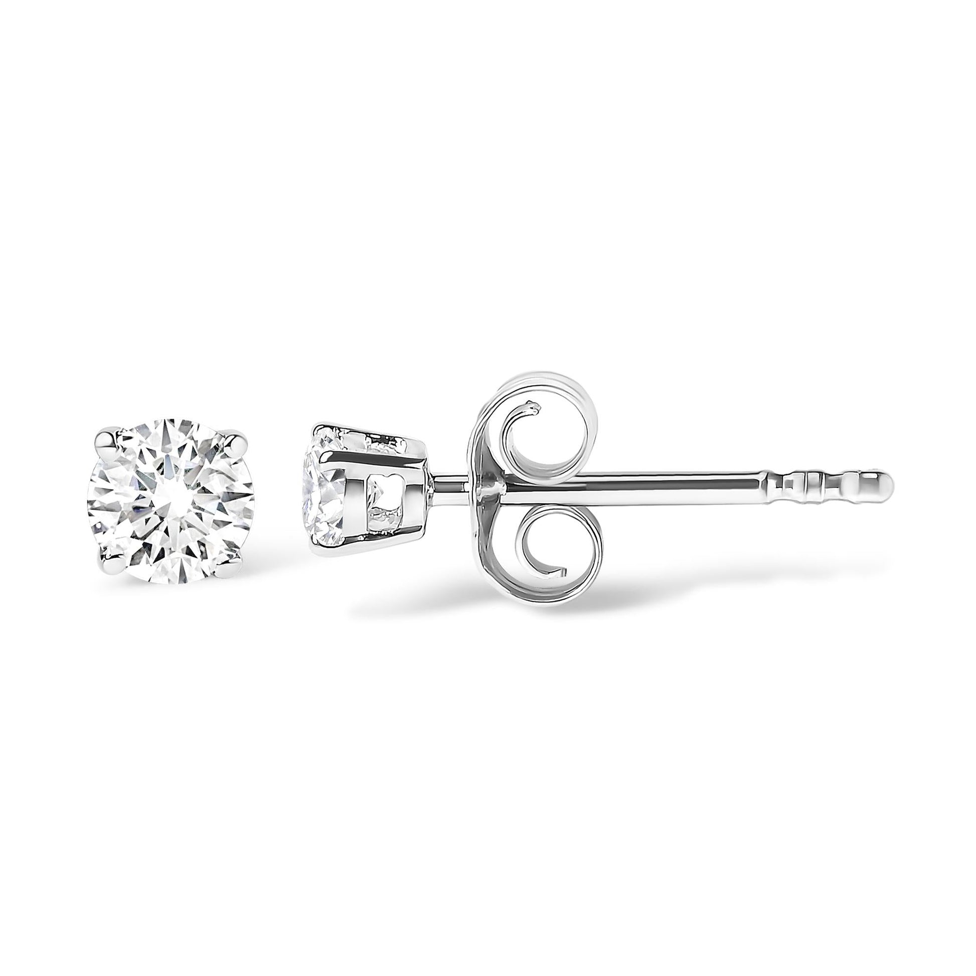 14K White Gold 1/3 Cttw Round Brilliant-Cut Near Colorless Diamond Classic 4-Prong Stud Earrings (J-K Color, I1-I2 Clarity)-2